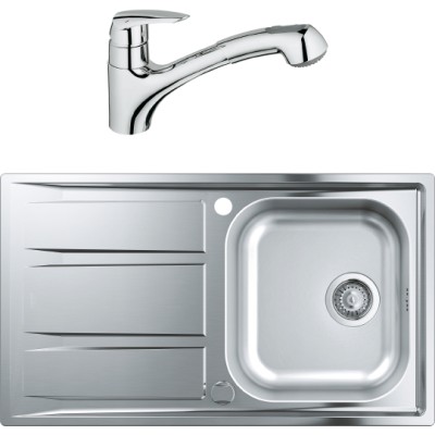 Комплект  Мойка кухонная Grohe K400 31566SD0 + Смеситель Grohe Eurodisc 32257001 для кухонной мойки