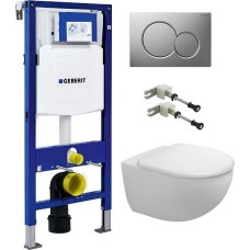 Комплект Инсталляция Geberit Duofix UP320 с кнопкой матовый хром + Унитаз Duravit Architec с микролифтом 