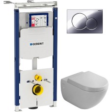 Комплект Инсталляция Geberit Duofix Sigma с кнопкой хром + Унитаз Villeroy & Boch Subway Plus с микролифтом 