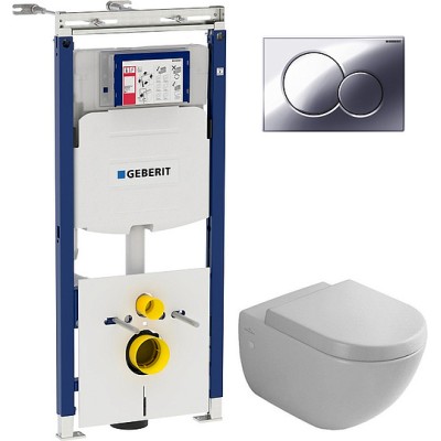 Комплект Инсталляция Geberit Duofix Sigma с кнопкой хром + Унитаз Villeroy & Boch Subway Plus с микролифтом