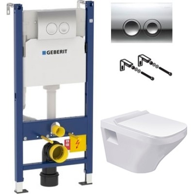 Комплект Инсталляция Geberit Duofix Delta 3 в 1 с кнопкой хром + Унитаз Duravit DuraStyle с микролифтом
