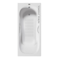 Чугунная ванна Vinsent Veron Aura 180x80x45 с дугообразными ручками цвет никель и антискользящим покрытием