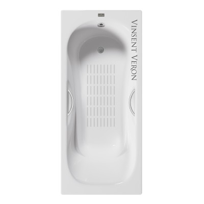 Чугунная ванна Vinsent Veron Aura 180x80x45 с дугообразными ручками цвет никель и антискользящим покрытием