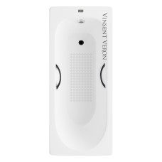 Чугунная ванна Vinsent Veron Soissons 170x70x42 с дугообразными черными матовыми ручками и антискользящим покрытием