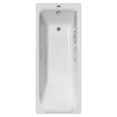 Чугунная ванна Vinsent Veron Italon 170x70x45 с квадратными ручками цвет никель и антискользящим покрытием