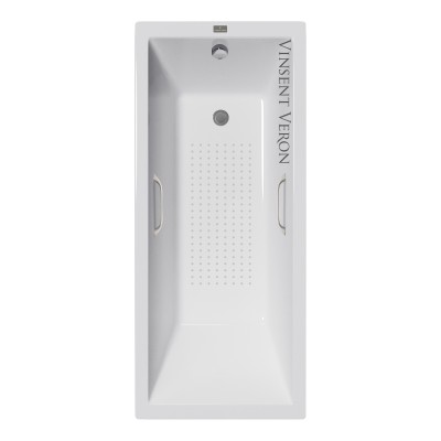 Чугунная ванна Vinsent Veron Square 140x70x45 с квадратными ручками цвет никель и антискользящим покрытием