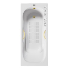 Чугунная ванна Vinsent Veron Aura 150x75x42 с дугообразными ручками матовое золото и антискользящим покрытием