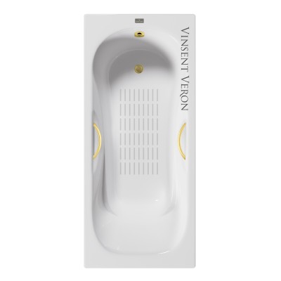 Чугунная ванна Vinsent Veron Aura 150x75x42 с дугообразными ручками матовое золото и антискользящим покрытием