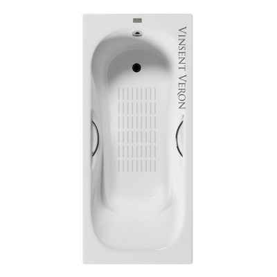 Чугунная ванна Vinsent Veron Aura 170x75x42 с дугообразными хромированными ручками и антискользящим покрытием
