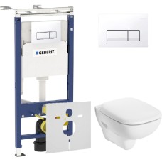 Комплект Инсталляция Geberit Duofix Платтенбау 4 в 1 с белой кнопкой + Унитаз IFO Sjoss Rimfree + Шумоизоляция 