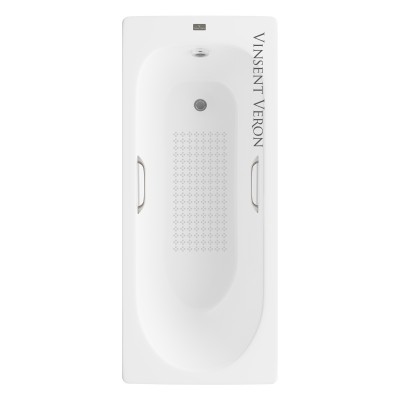 Чугунная ванна Vinsent Veron Soissons 170x70x42 с квадратными ручками цвет никель и антискользящим покрытием