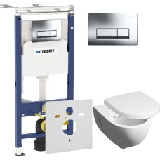 Комплект Инсталляция Geberit Duofix Платтенбау 4 в 1 с кнопкой хром + Унитаз Keramag Renova Nr.1 безободковый + Шумоизоляция 