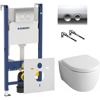 Комплект Инсталляция Geberit Duofix Delta 3 в 1 с кнопкой хром + Унитаз Keramag iCon безободковый + Шумоизоляция