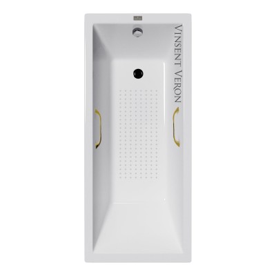 Чугунная ванна Vinsent Veron Square 170x75x45 с квадратными золотыми ручками и антискользящим покрытием