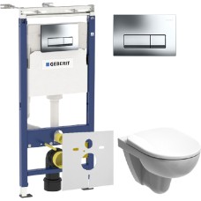 Комплект Инсталляция Geberit Duofix Платтенбау 4 в 1 с кнопкой хром + Унитаз IFO Special безободковый + Шумоизоляция 