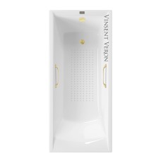Чугунная ванна Vinsent Veron Devon 190x80x45 с квадратными ручками матовое золото и антискользящим покрытием