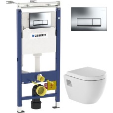 Комплект Инсталляция Geberit Duofix Платтенбау 4 в 1 с кнопкой хром + Унитаз Sanindusa Sanibold 