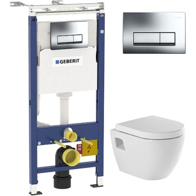 Комплект Инсталляция Geberit Duofix Платтенбау 4 в 1 с кнопкой хром + Унитаз Sanindusa Sanibold