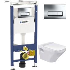 Комплект Инсталляция Geberit Duofix Платтенбау 4 в 1 с кнопкой хром + Унитаз Duravit DuraStyle с микролифтом 