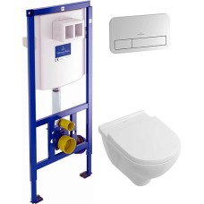 Комплект Инсталляция Villeroy & Boch с кнопкой матовый хром + Унитаз Villeroy & Boch O'Novo 