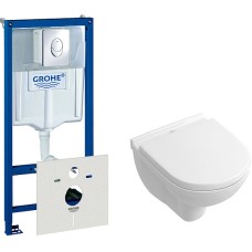 Комплект Инсталляция Grohe Rapid SL 4 в 1 с кнопкой хром + Унитаз Villeroy & Boch O Novo с микролифтом 
