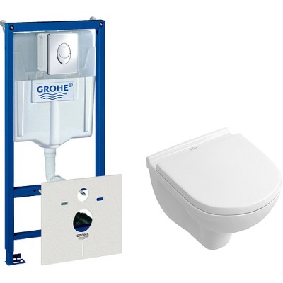 Комплект Инсталляция Grohe Rapid SL 4 в 1 с кнопкой хром + Унитаз Villeroy & Boch O Novo с микролифтом