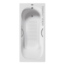 Чугунная ванна Vinsent Veron Aura 180x80x45 с дугообразными ручками оружейная сталь и антискользящим покрытием