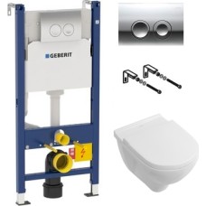 Комплект Инсталляция Geberit Duofix Delta 3 в 1 с кнопкой хром + Унитаз Villeroy & Boch O'Novo 