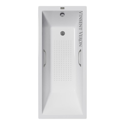 Чугунная ванна Vinsent Veron Square 140x70x45 с квадратными ручками оружейная сталь и антискользящим покрытием