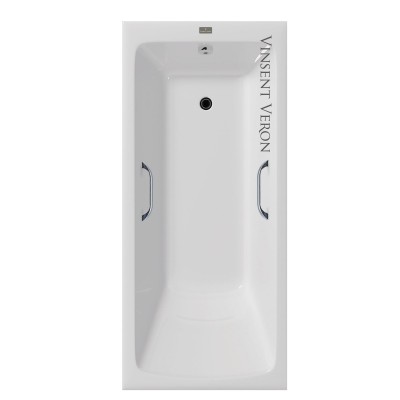Чугунная ванна Vinsent Veron Kingston 180x80x50 с квадратными хромированными ручками