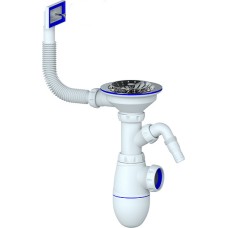 Сифон для мойки Unicorn В430V с прямоугольным переливом и отводом для стиральной машины 