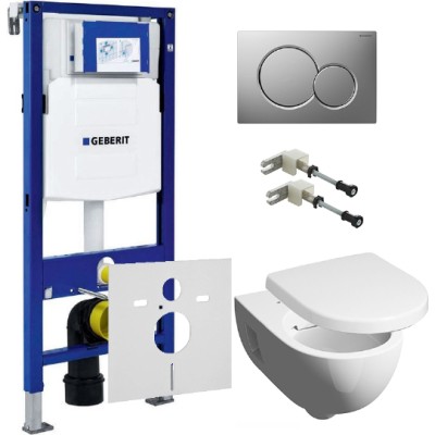 Комплект Инсталляция Geberit Duofix UP320 с кнопкой матовый хром + Унитаз Keramag Renova Nr.1 безободковый + Шумоизоляция