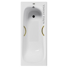 Чугунная ванна Vinsent Veron Concept 170x70x42 с дугообразными золотыми ручками и антискользящим покрытием