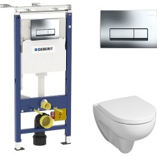 Комплект Инсталляция Geberit Duofix Платтенбау 4 в 1 с кнопкой хром + Унитаз Keramag Renova Nr.1 безободковый 
