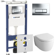 Комплект Инсталляция Geberit Duofix Платтенбау 4 в 1 с кнопкой хром + Унитаз Keramag iCon безободковый + Шумоизоляция 