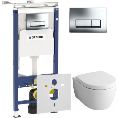 Комплект Инсталляция Geberit Duofix Платтенбау 4 в 1 с кнопкой хром + Унитаз Keramag iCon безободковый + Шумоизоляция