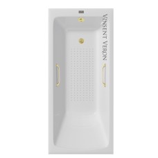 Чугунная ванна Vinsent Veron Kingston 180x80x50 с квадратными ручками матовое золото и антискользящим покрытием