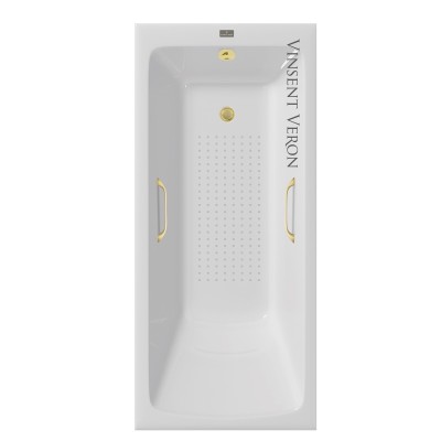 Чугунная ванна Vinsent Veron Kingston 180x80x50 с квадратными ручками матовое золото и антискользящим покрытием
