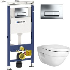 Комплект Инсталляция Geberit Duofix Платтенбау 4 в 1 с кнопкой хром + Унитаз VitrA Form 500 