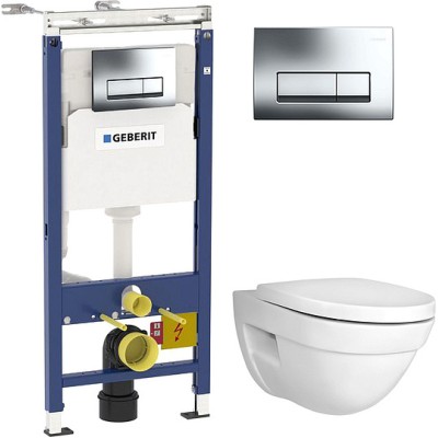 Комплект Инсталляция Geberit Duofix Платтенбау 4 в 1 с кнопкой хром + Унитаз VitrA Form 500