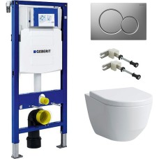 Комплект Инсталляция Geberit Duofix UP320 с кнопкой матовый хром + Унитаз Laufen Pro Rimless безободковый 