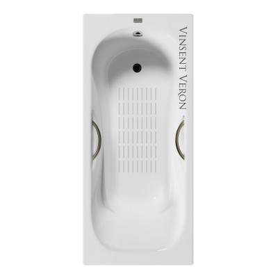 Чугунная ванна Vinsent Veron Aura 180x80x45 с дугообразными бронзовыми ручками и антискользящим покрытием