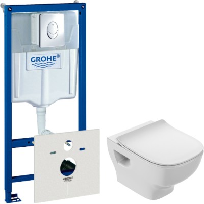 Комплект Инсталляция Grohe Rapid SL 4 в 1 с кнопкой смыва + Унитаз Jacob Delafon Struktura с микролифтом + Шумоизоляция