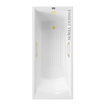 Чугунная ванна Vinsent Veron Devon 180x70x45 с квадратными ручками матовое золото и антискользящим покрытием