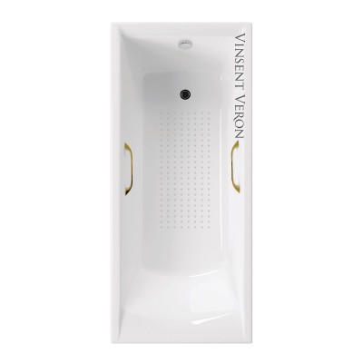 Чугунная ванна Vinsent Veron Devon 175x75x45 с квадратными золотыми ручками и антискользящим покрытием