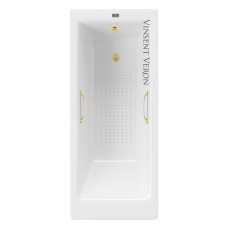 Чугунная ванна Vinsent Veron Tampa 170x70x42 с квадратными ручками матовое золото и антискользящим покрытием