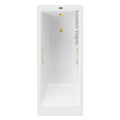 Чугунная ванна Vinsent Veron Tampa 170x70x42 с квадратными ручками матовое золото и антискользящим покрытием