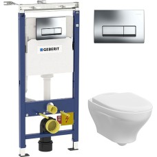 Комплект Инсталляция Geberit Duofix Платтенбау 4 в 1 с кнопкой хром + Унитаз Gustavsberg Estetic Hygienic Flush 
