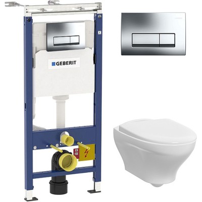 Комплект Инсталляция Geberit Duofix Платтенбау 4 в 1 с кнопкой хром + Унитаз Gustavsberg Estetic Hygienic Flush