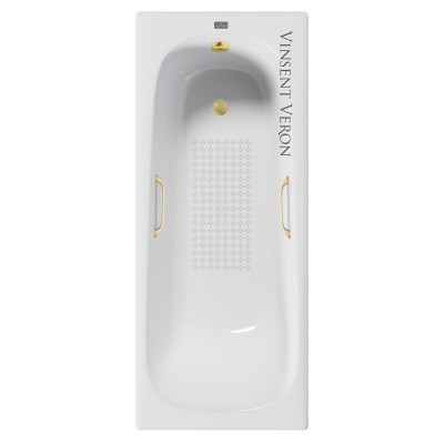 Чугунная ванна Vinsent Veron Concept 170x70x42 с квадратными ручками матовое золото и антискользящим покрытием